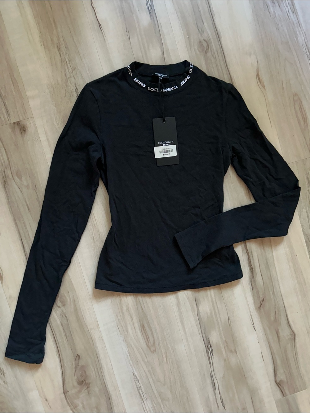Dolce & Gabbana SKIMS Black Long-Sleeve Logo Trim Top NWT